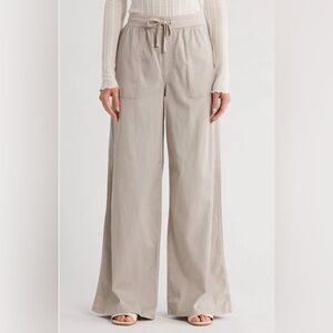 SPLENDID NWT Twill/linen Wide-Leg High-Rise Pants, Light Taupe, khaki